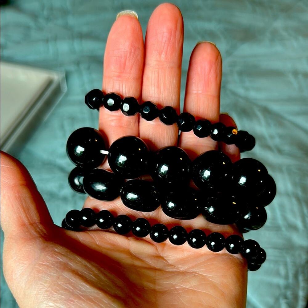 On-Trend Black Beaded Bracelet Stack | Stretchy Arm Candy | Minimalist Bold Look